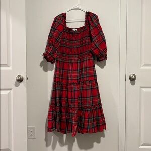 Ivy City Co Red and Green Plaid Dress